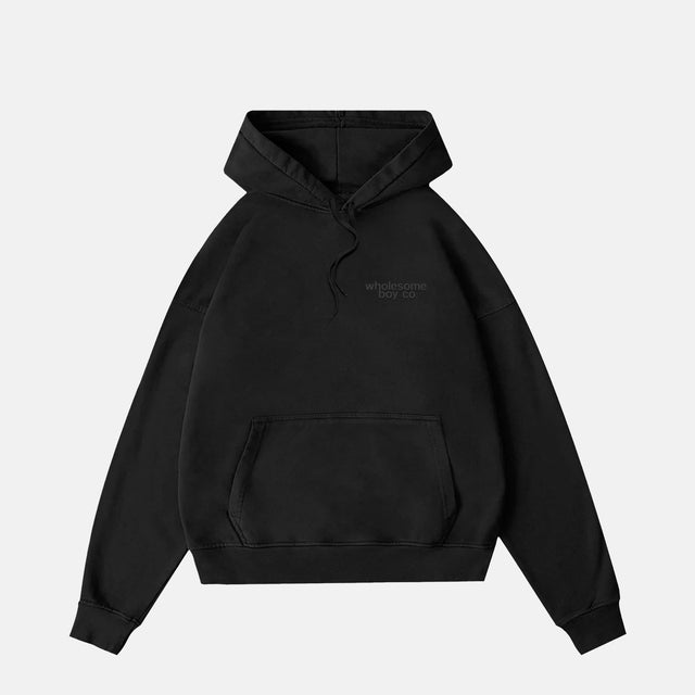 wholesome clothing black hoodie with an embroidered design by wholesome boy clothing