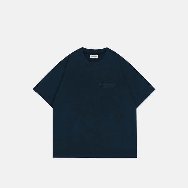 wholesome clothing navy t-shirt with an embroidered design by wholesome boy clothing