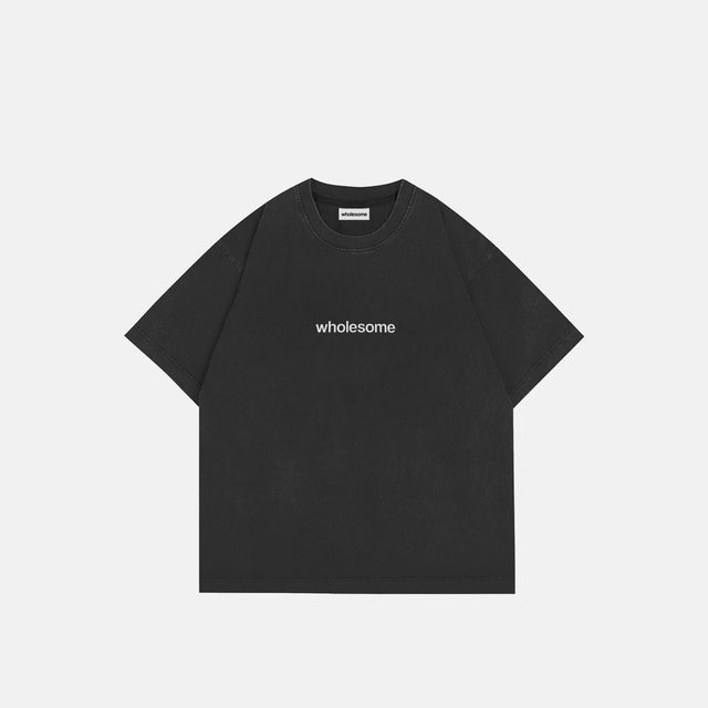 'Wholesome' Embroidered Heavy Tee - Faded Black