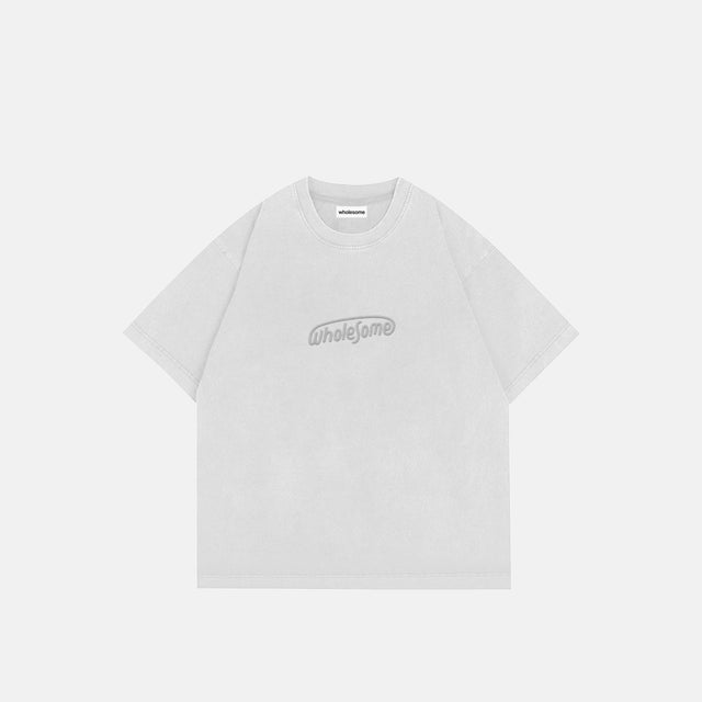 wholesome clothing connected white oversize t-shirt with an embroidered design by wholesome boy clothing