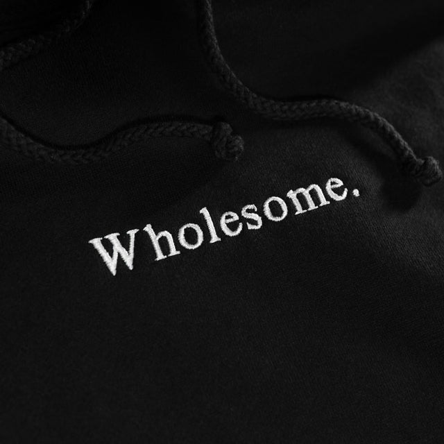 Heavy Black Hoodie Close Up | Wholesome Clothing